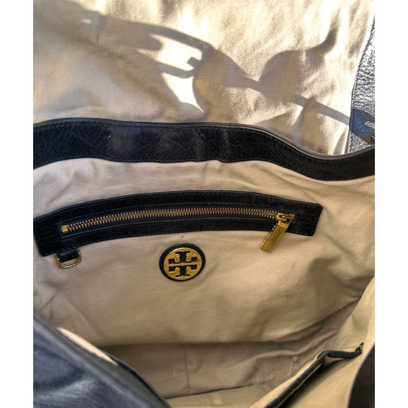 Tory Burch Gold Black Leather & Canvas Chain Linked Over-the-Shoulder Hobo Bag - Picture 12 of 13